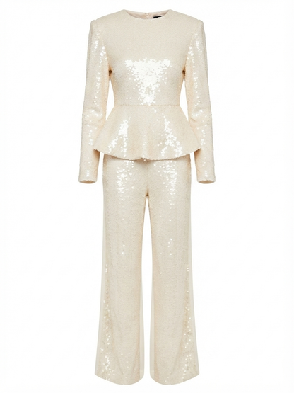 Ro&Zo Sequin Peplum Top And Relaxed Wide Trouser Sets