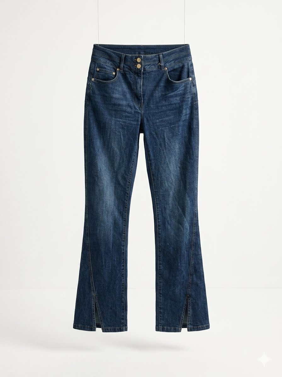 Elevated Flare Slit-Hem Blue Jeans