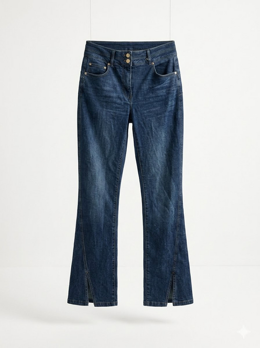 Elevated Flare Slit-Hem Blue Jeans