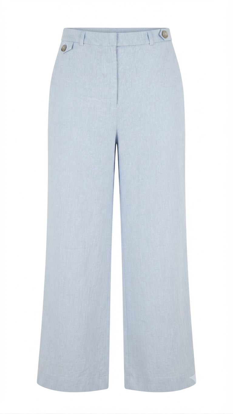 Light Blue Linen-Blend Trouser