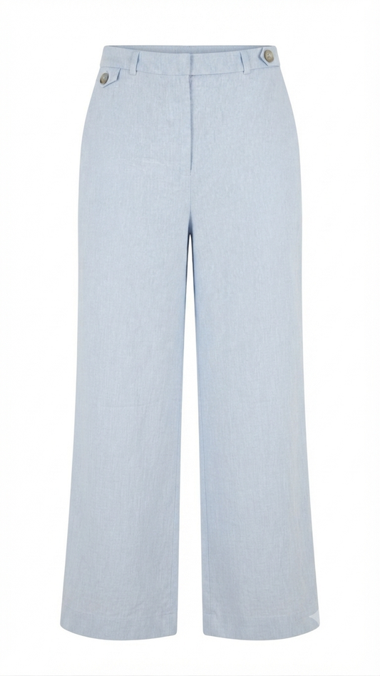 Light Blue Linen-Blend Trouser