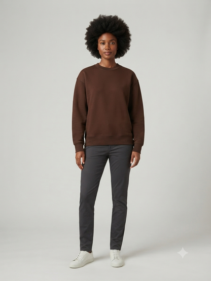 Chocolate Brown Cream Neck Sweatshirt
