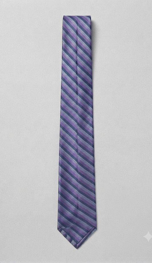 Classic Herringbone Striped Tie – Purple and Slate