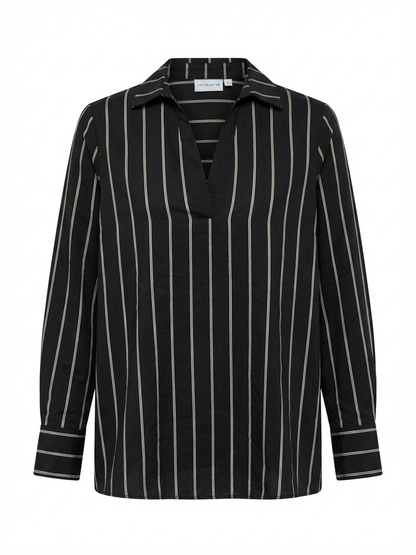 Long Sleeve Cream & Black Stripe Shirt