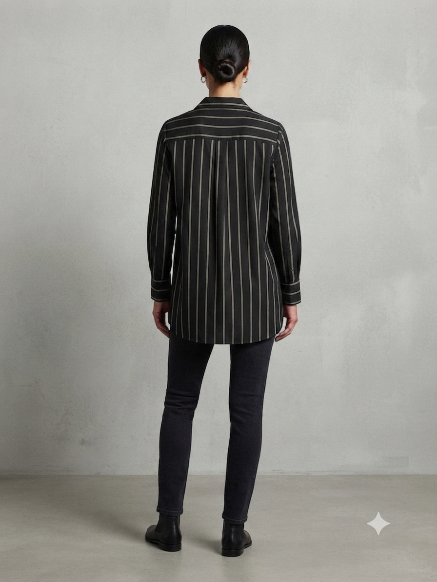 Long Sleeve Cream & Black Stripe Shirt