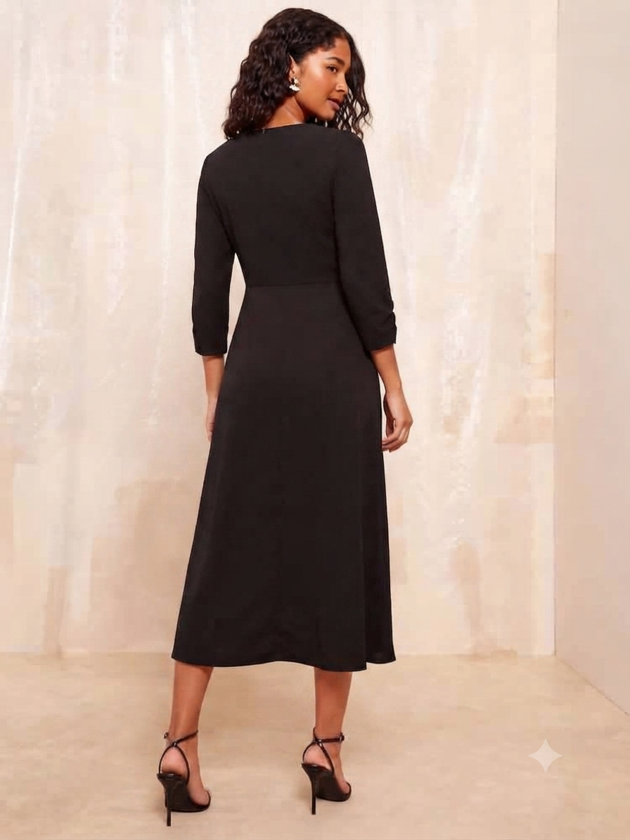 Black Long Sleeve Tailored Midi Dress