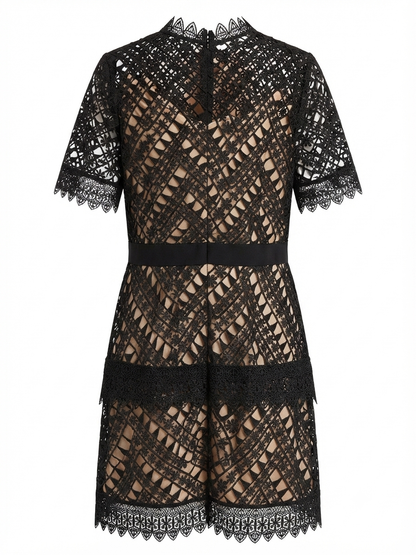 Black Lace Tiered Mini Dress