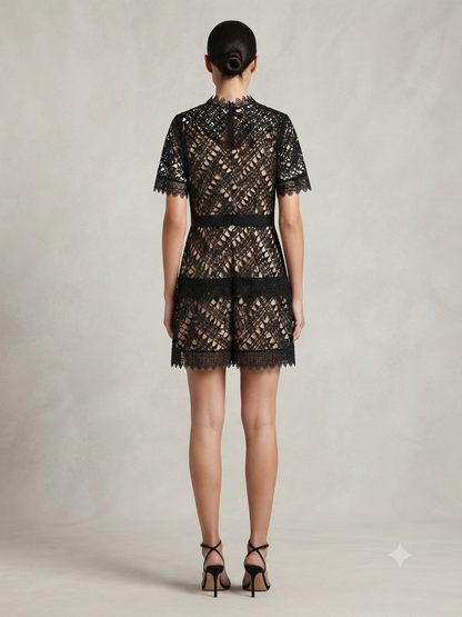 Black Lace Tiered Mini Dress