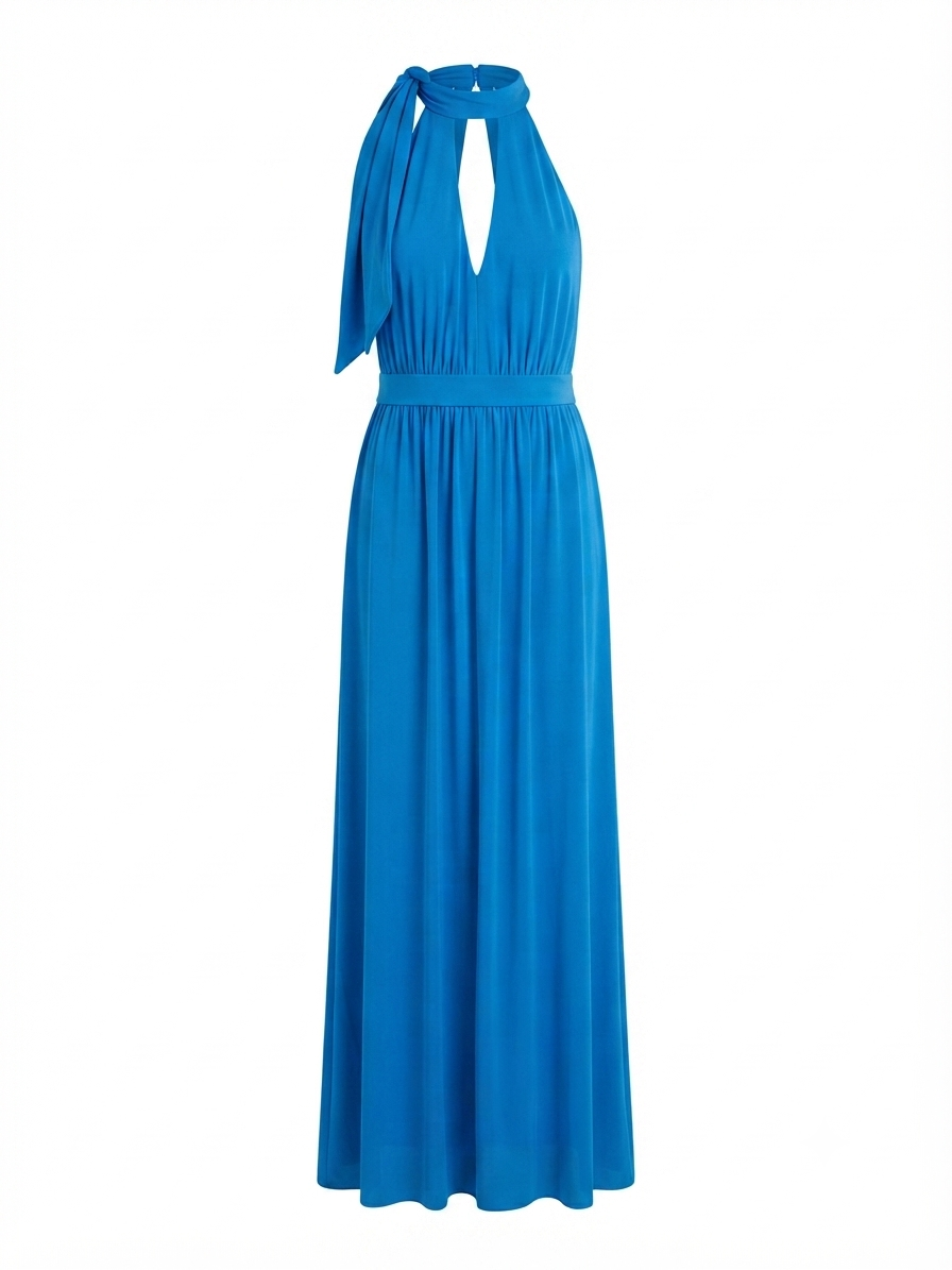 Lipsy Halter Neck Open Back Maxi Dress - Blue