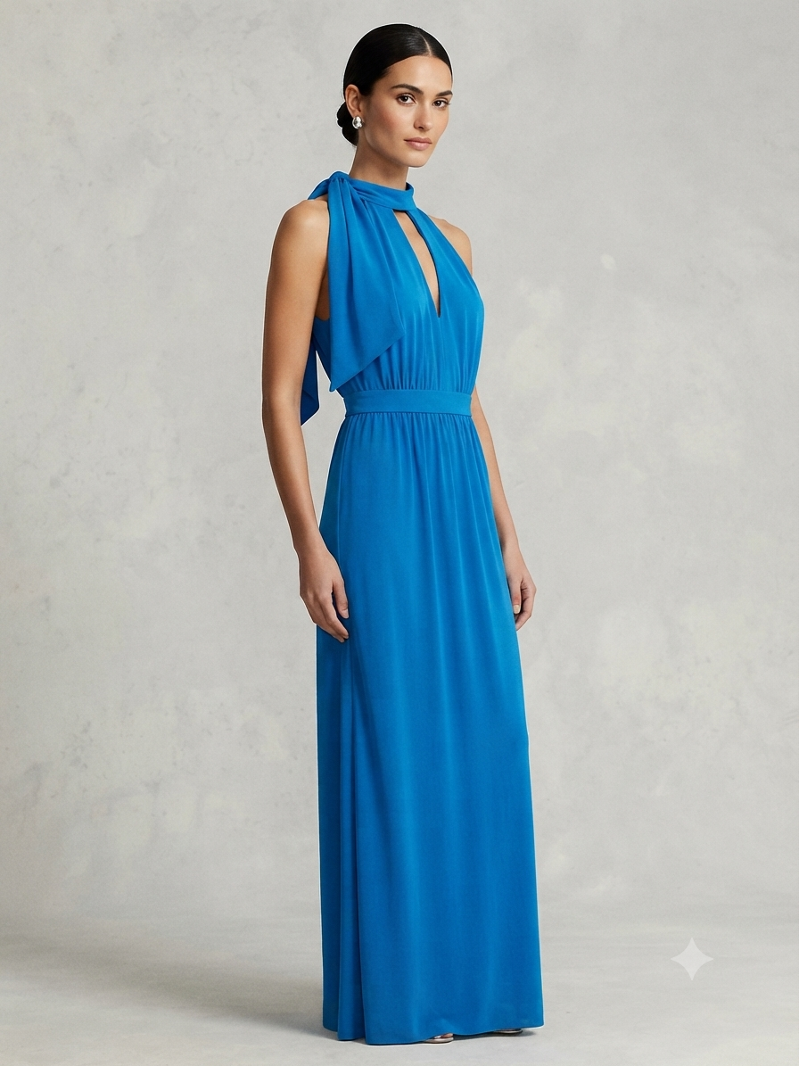 Lipsy Halter Neck Open Back Maxi Dress - Blue