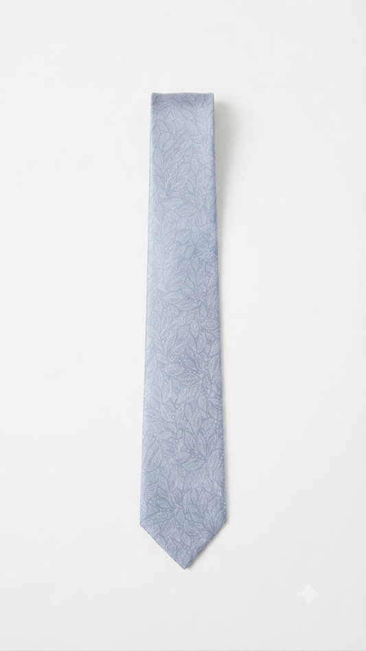 Detailed Leaf Motif Tie - Sky Blue