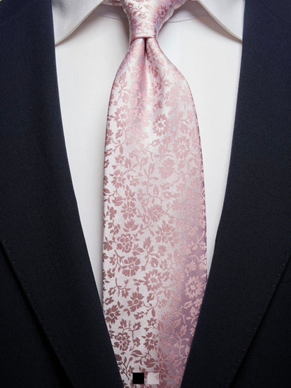 Woven Jacquard Floral Tie - Pink