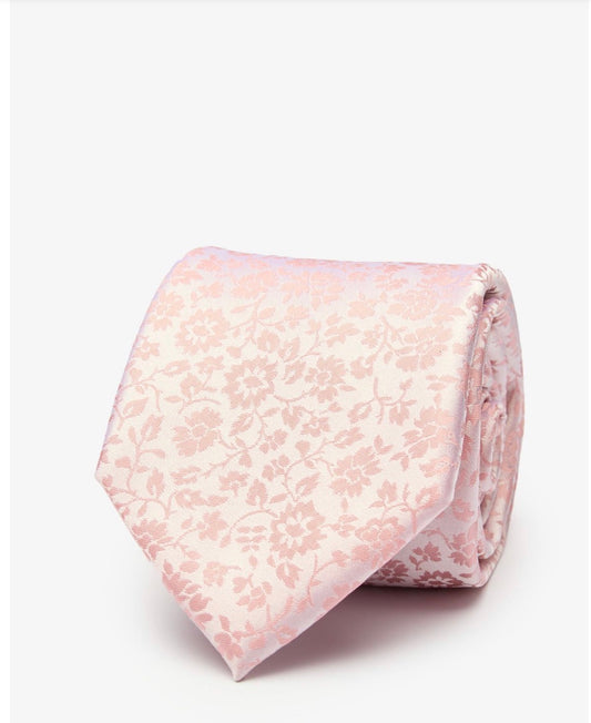 Woven Jacquard Floral Tie - Pink