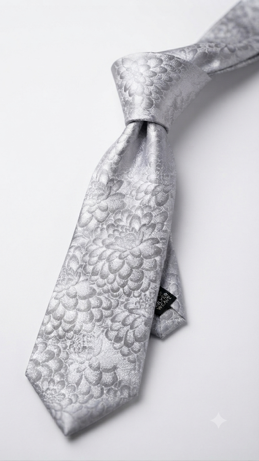 Woven Floral Jacquard Tie - Sliver Color