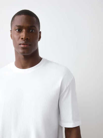 White Relaxed Fit Essential Crew Neck Cotton T-Shirt