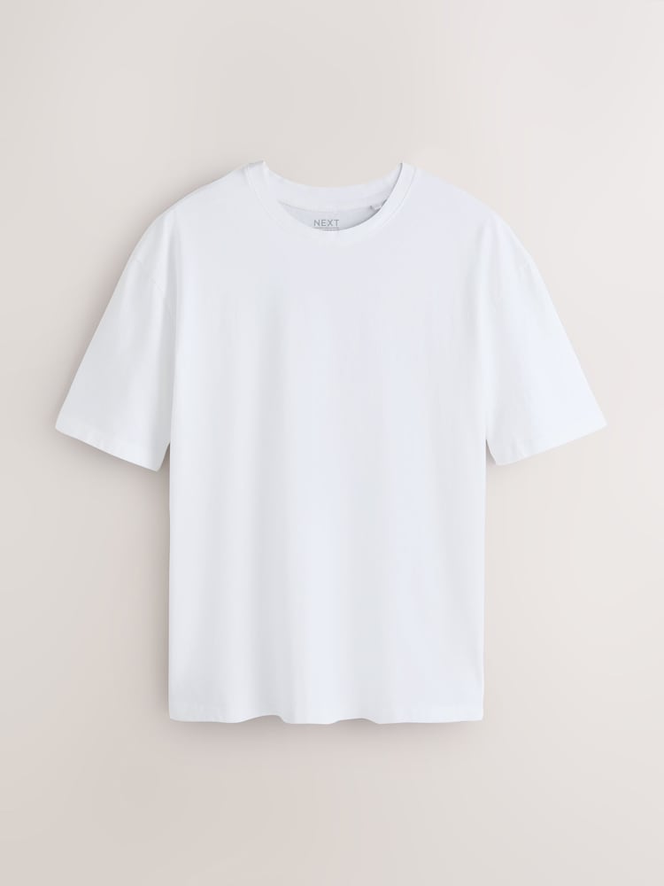 White Relaxed Fit Essential Crew Neck Cotton T-Shirt