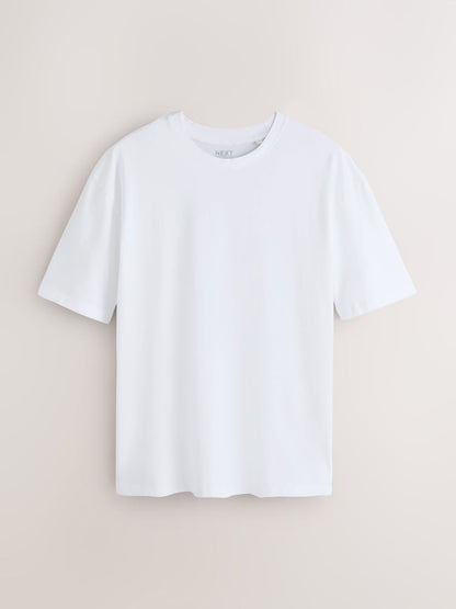 White Relaxed Fit Essential Crew Neck Cotton T-Shirt
