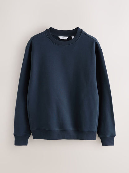 Cotton Jersey Crew Sweatshirts - Navy Blue