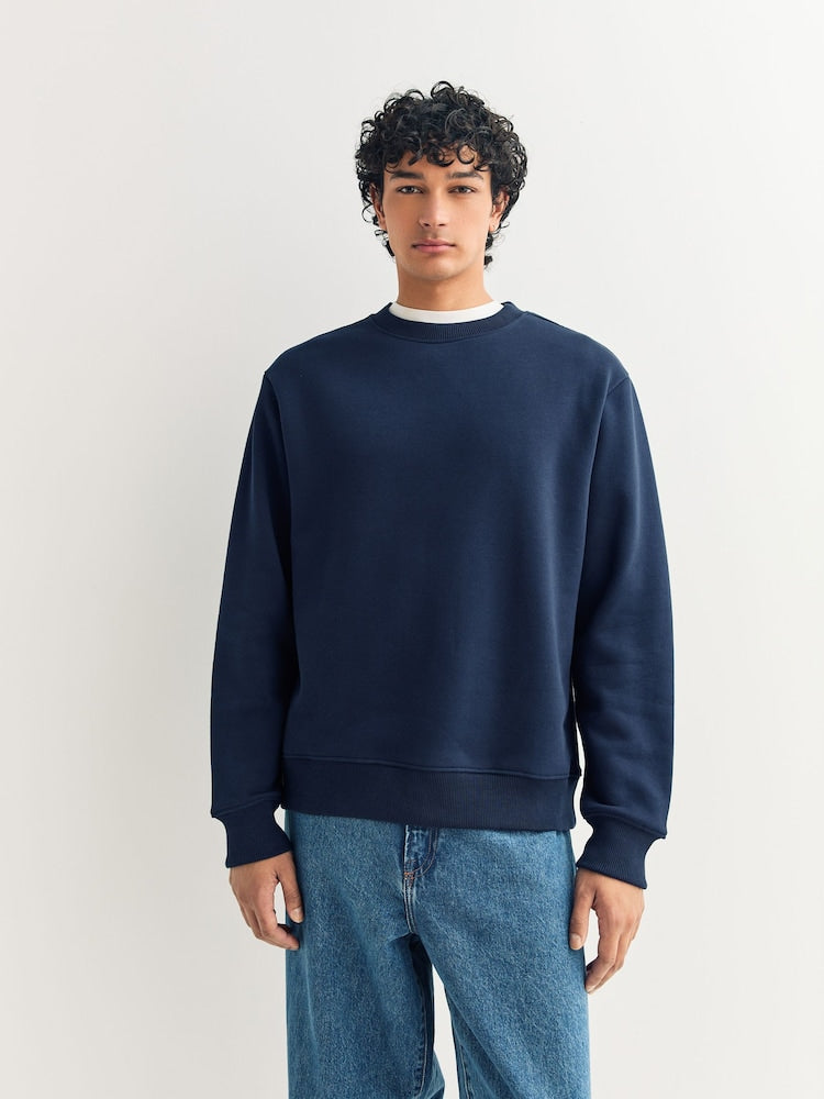 Cotton Jersey Crew Sweatshirts - Navy Blue