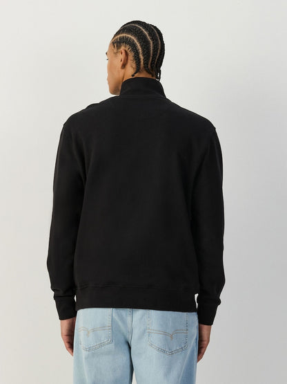 Cotton Rich Lightweight Jersey Quarter Zip Sweatshirt - Black