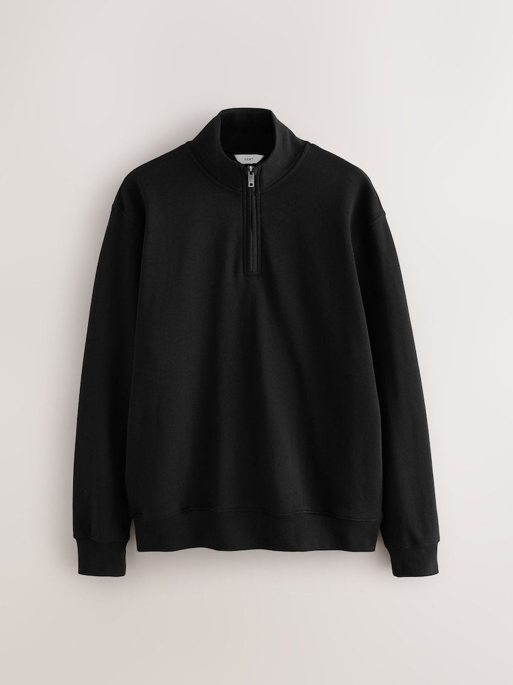 Cotton Rich Lightweight Jersey Quarter Zip Sweatshirt - Black