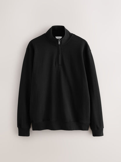 Cotton Rich Lightweight Jersey Quarter Zip Sweatshirt - Black