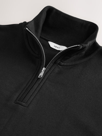 Cotton Rich Lightweight Jersey Quarter Zip Sweatshirt - Black