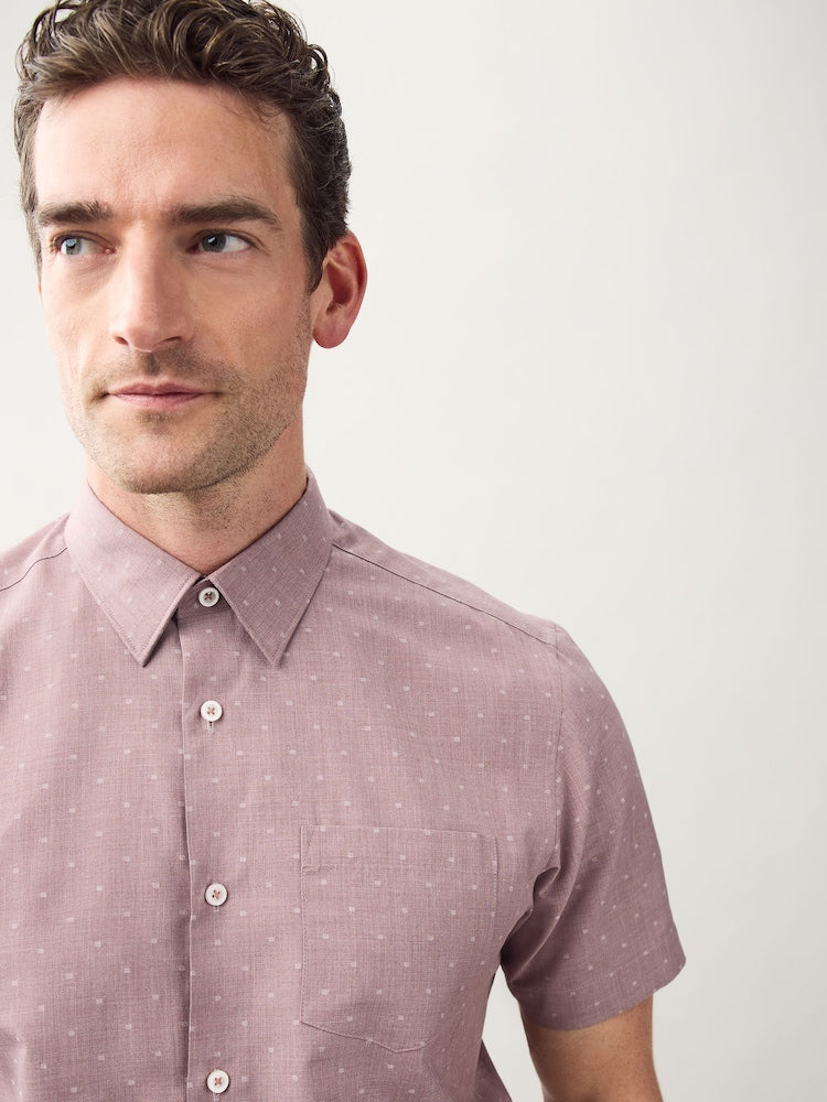 Dusky Pink Regular Fit Short Sleeve Embroided Print  Shirt