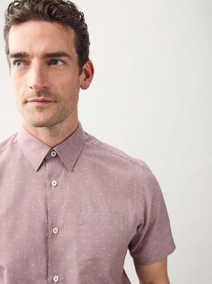 Dusky Pink Regular Fit Short Sleeve Embroided Print  Shirt
