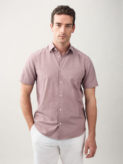 Dusky Pink Regular Fit Short Sleeve Embroided Print  Shirt