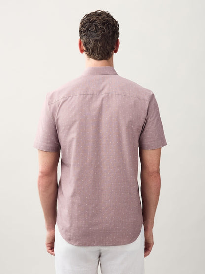 Dusky Pink Regular Fit Short Sleeve Embroided Print  Shirt