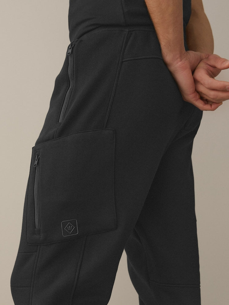 Black Utility Brushback Slim Fit Cargo Joggers