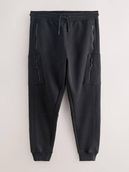 Black Utility Brushback Slim Fit Cargo Joggers