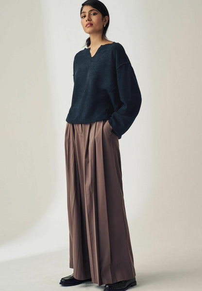 Notched Neck Jumper - Navy Blue