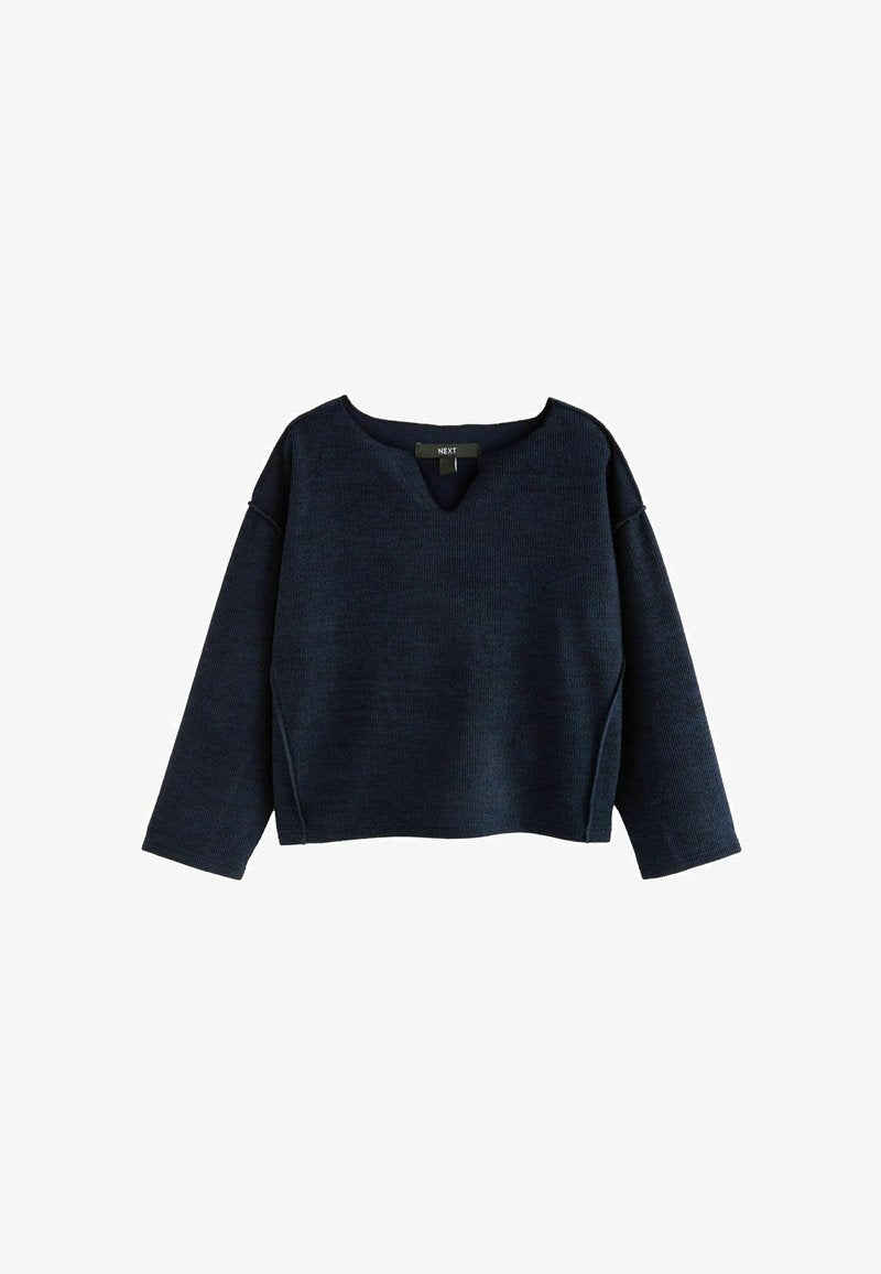 Notched Neck Jumper - Navy Blue