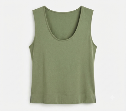 Scoop Neck Vest Top - Khaki Green