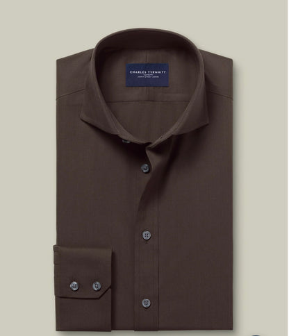 Non-Iron Stretch Poplin Slim Fit Shirt - Chocolate