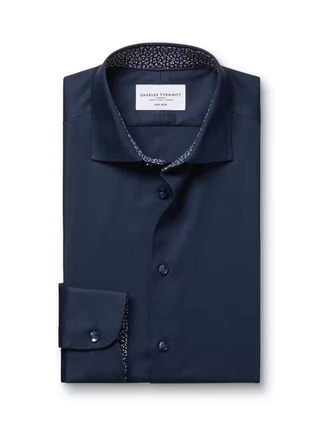 Non-Iron Cotton Regular Slim Fit Shirt, Navy