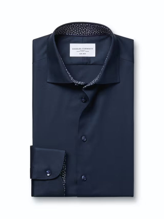 Non-Iron Cotton Regular Slim Fit Shirt, Navy