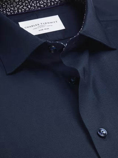 Non-Iron Cotton Regular Slim Fit Shirt, Navy