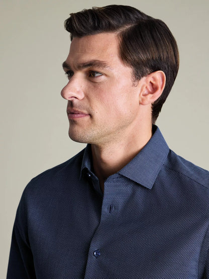 Cutaway Collar Non-Iron Dobby Cotton Texture Slim Fit Shirt, Navy