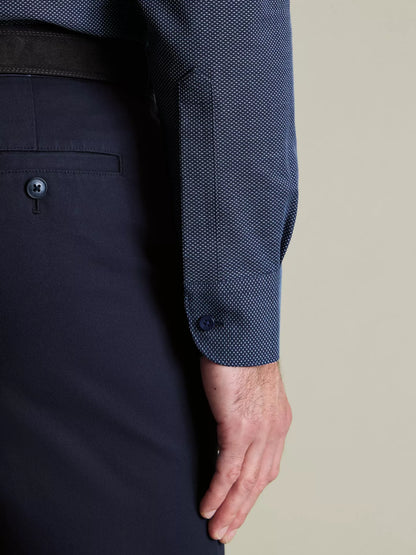 Cutaway Collar Non-Iron Dobby Cotton Texture Slim Fit Shirt, Navy