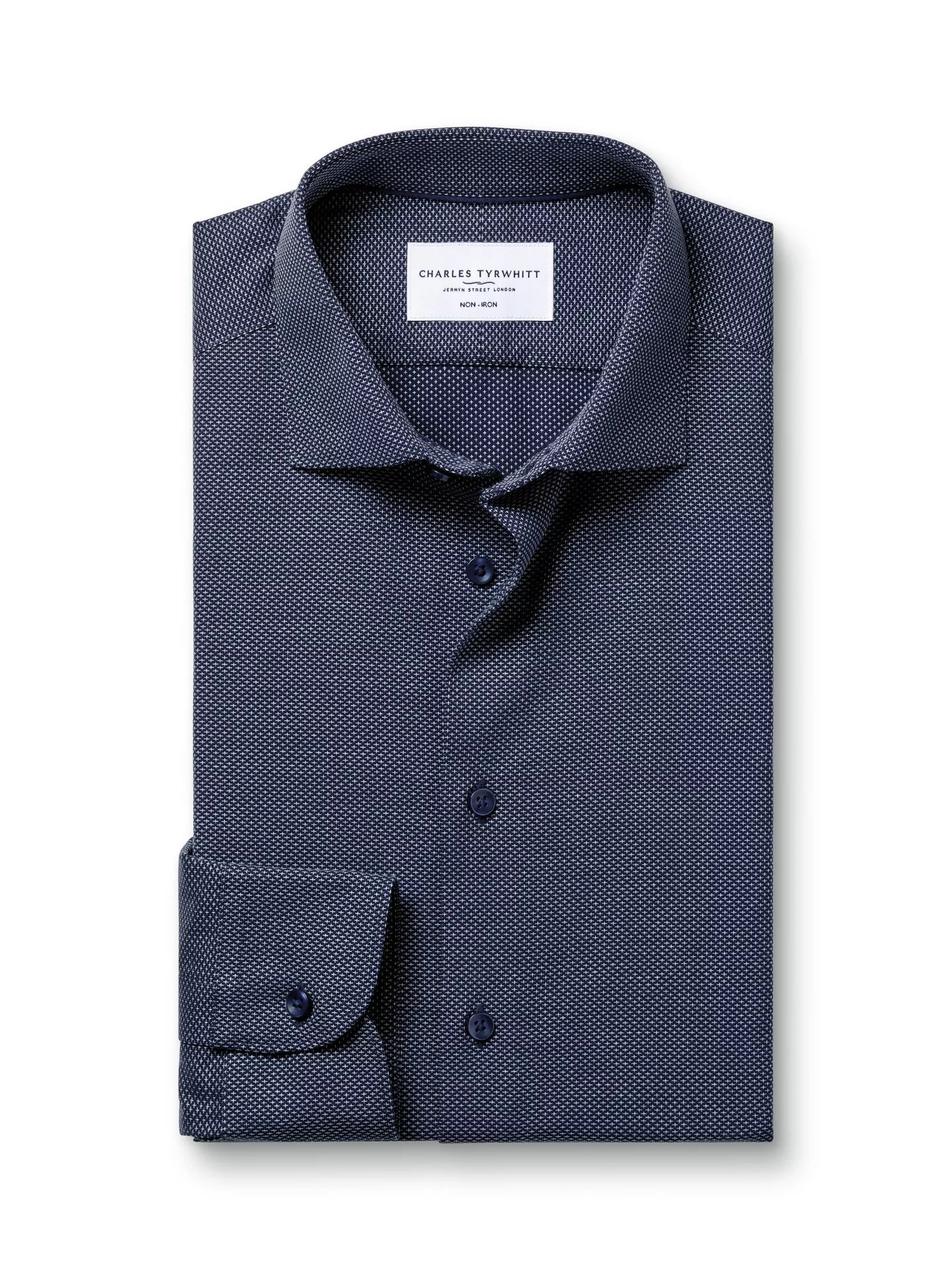 Cutaway Collar Non-Iron Dobby Cotton Texture Slim Fit Shirt, Navy