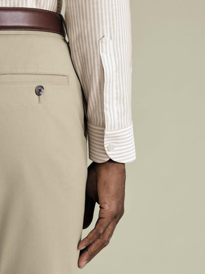 Non-Iron Stretch Oxford Stripe Slim Fit Shirt - Taupe