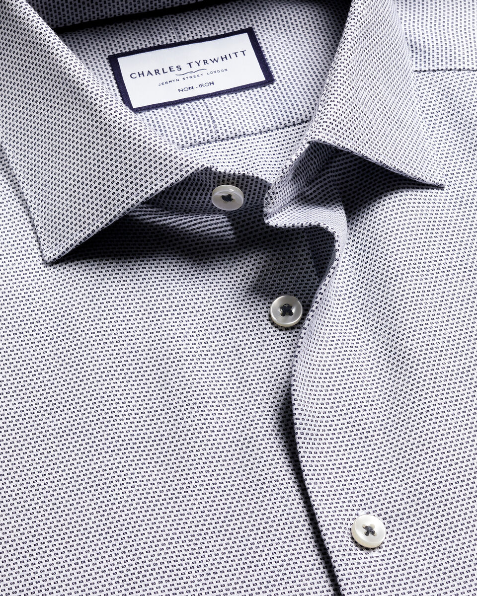 Non-Iron Stretch Texture Slim Fit Shirt - Dark Blue