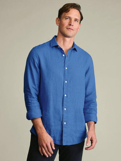 Pure Linen Long Sleeve Slim Fit Shirt - Royal Blue