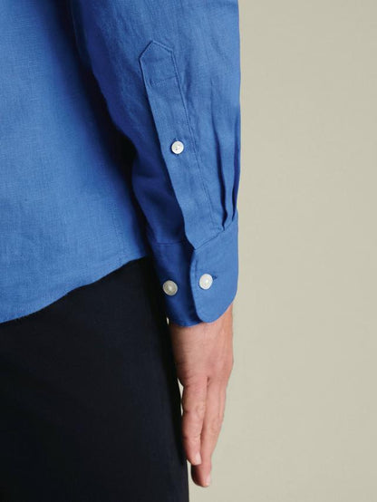 Pure Linen Long Sleeve Slim Fit Shirt - Royal Blue