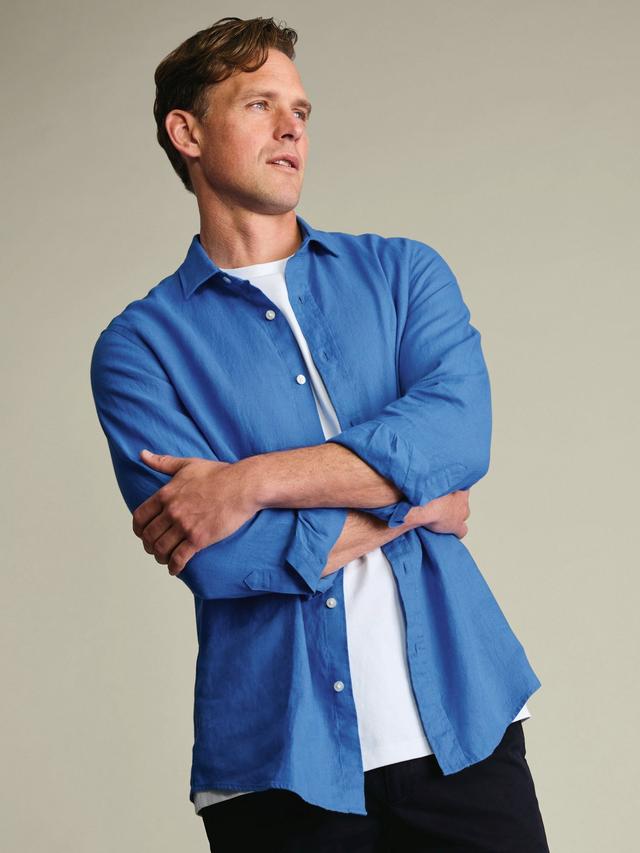 Pure Linen Long Sleeve Slim Fit Shirt - Royal Blue