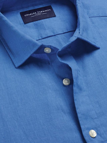 Pure Linen Long Sleeve Slim Fit Shirt - Royal Blue