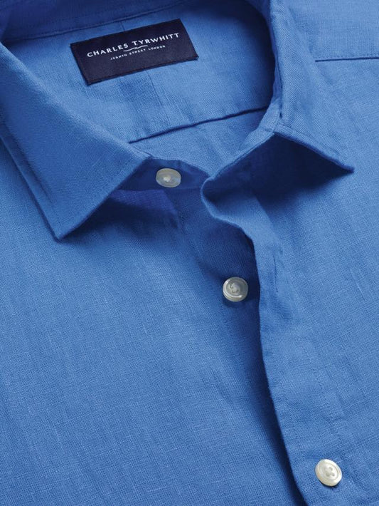 Pure Linen Long Sleeve Slim Fit Shirt - Royal Blue